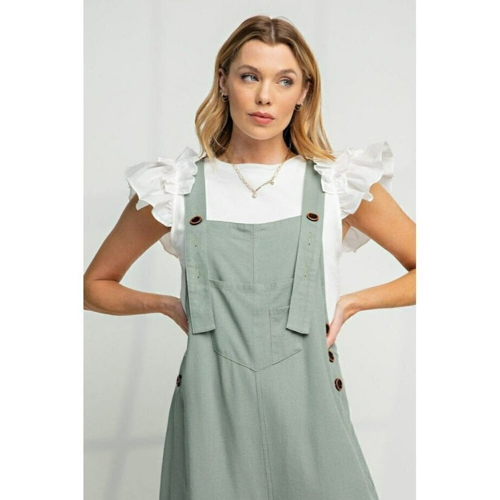 The Kate Linen Oversized Overalls in Sea Breeze